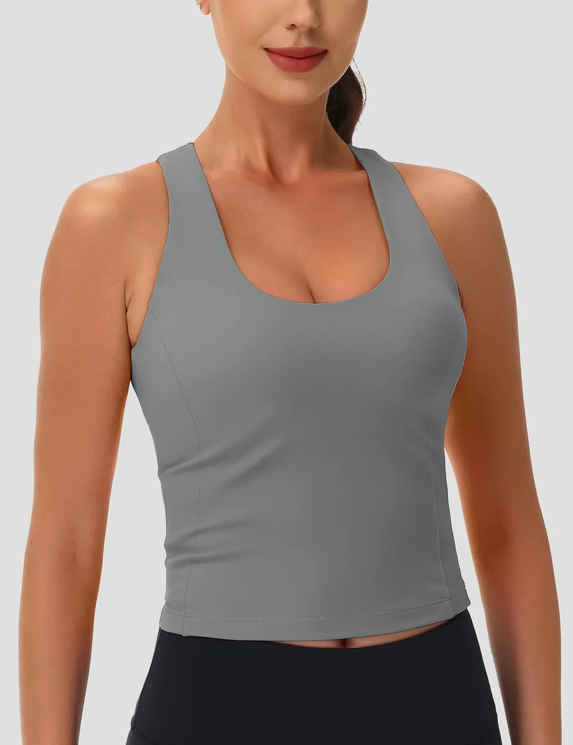 MAGCOMSEN Women's Workout Tank Tops with Built in Bra Athletic Racerback Support Tanks Padded Fitted Yoga Crop Gym Activewear