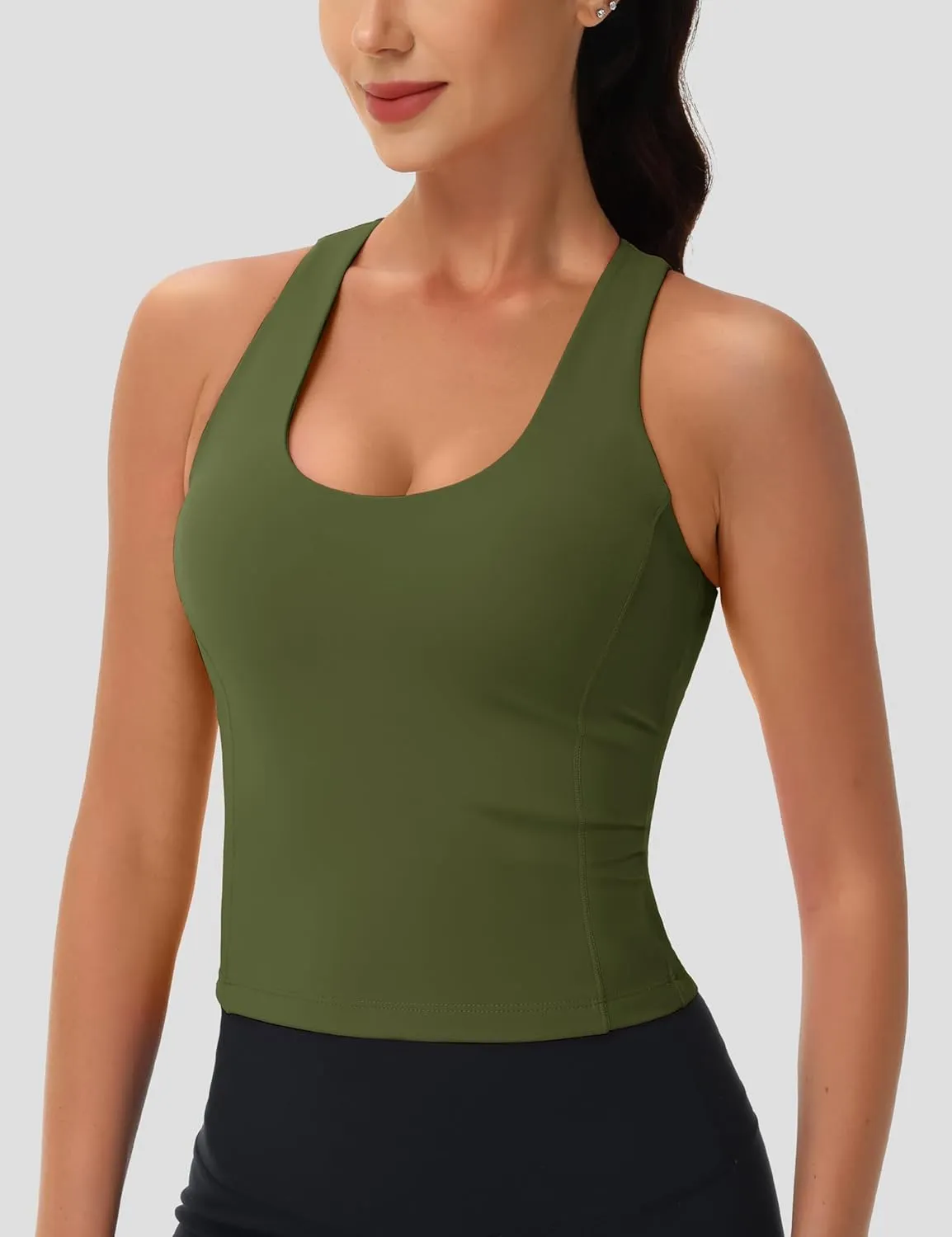 MAGCOMSEN Women's Workout Tank Tops with Built in Bra Athletic Racerback Support Tanks Padded Fitted Yoga Crop Gym Activewear