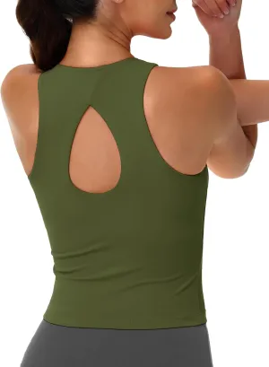 MAGCOMSEN Women's Workout Tank Tops with Built in Bra Athletic Racerback Support Tanks Padded Fitted Yoga Crop Gym Activewear