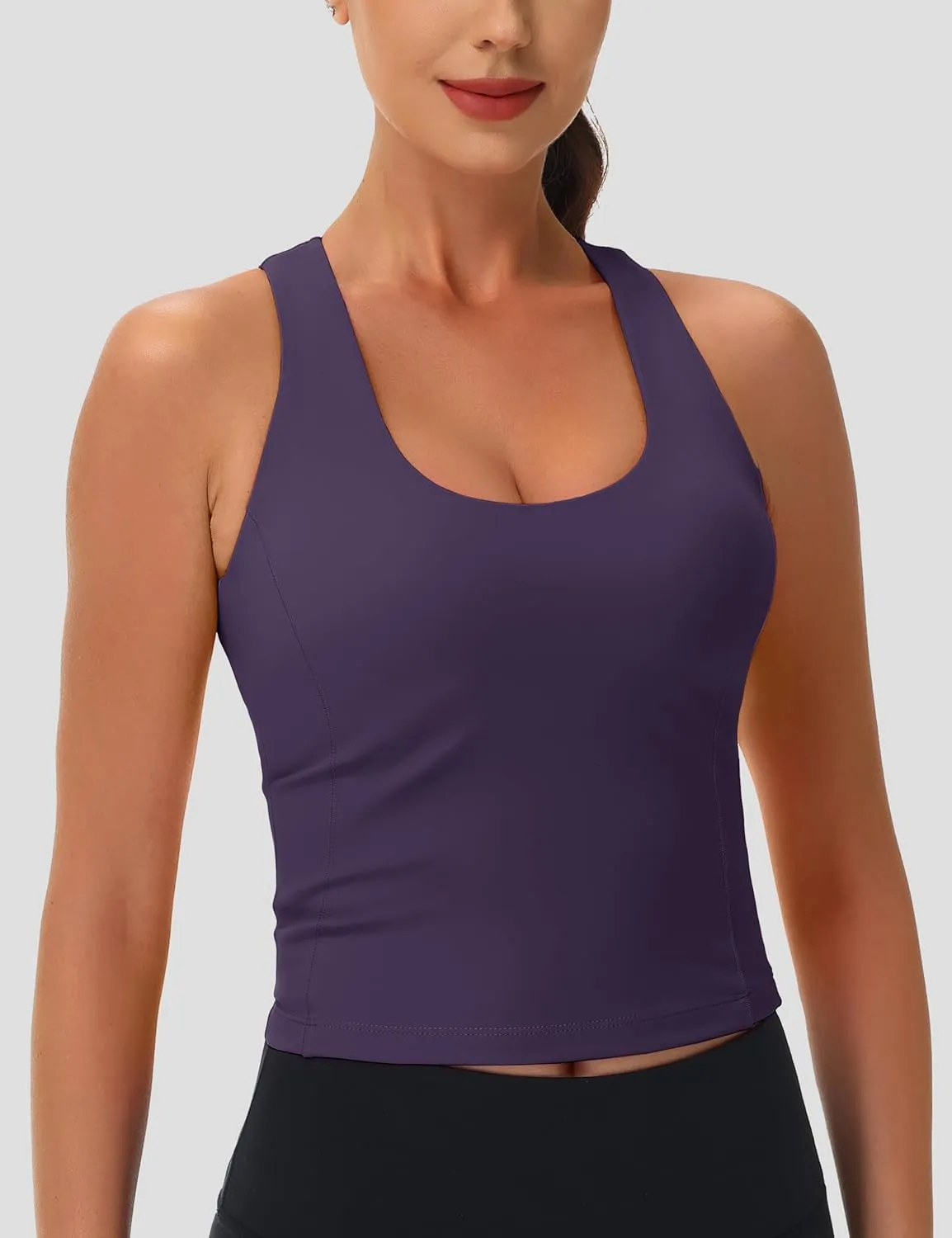 MAGCOMSEN Women's Workout Tank Tops with Built in Bra Athletic Racerback Support Tanks Padded Fitted Yoga Crop Gym Activewear