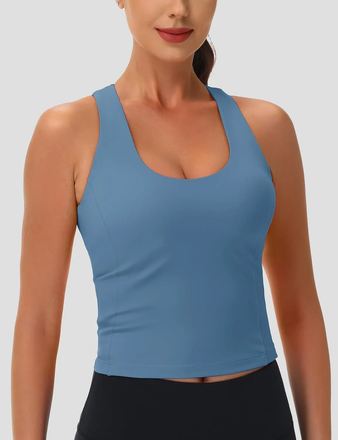 MAGCOMSEN Women's Workout Tank Tops with Built in Bra Athletic Racerback Support Tanks Padded Fitted Yoga Crop Gym Activewear