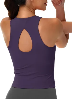 MAGCOMSEN Women's Workout Tank Tops with Built in Bra Athletic Racerback Support Tanks Padded Fitted Yoga Crop Gym Activewear