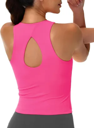 MAGCOMSEN Women's Workout Tank Tops with Built in Bra Athletic Racerback Support Tanks Padded Fitted Yoga Crop Gym Activewear