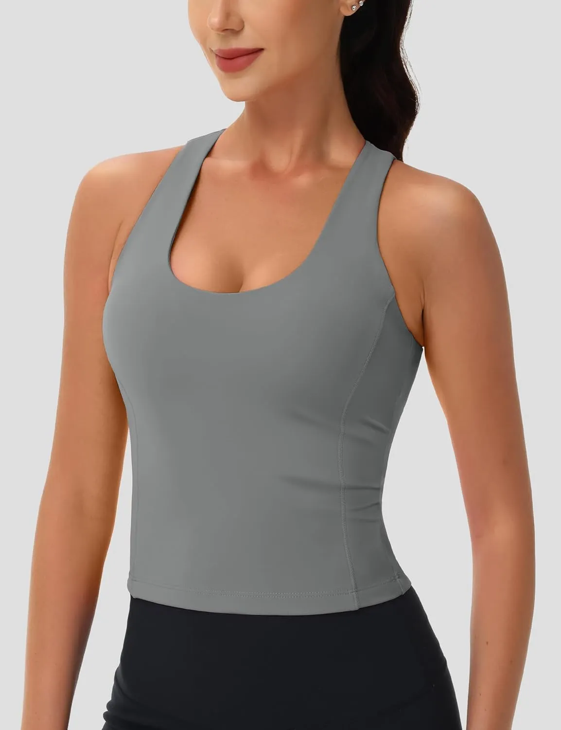 MAGCOMSEN Women's Workout Tank Tops with Built in Bra Athletic Racerback Support Tanks Padded Fitted Yoga Crop Gym Activewear