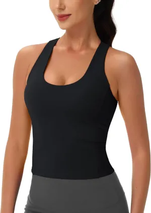MAGCOMSEN Women's Workout Tank Tops with Built in Bra Athletic Racerback Support Tanks Padded Fitted Yoga Crop Gym Activewear