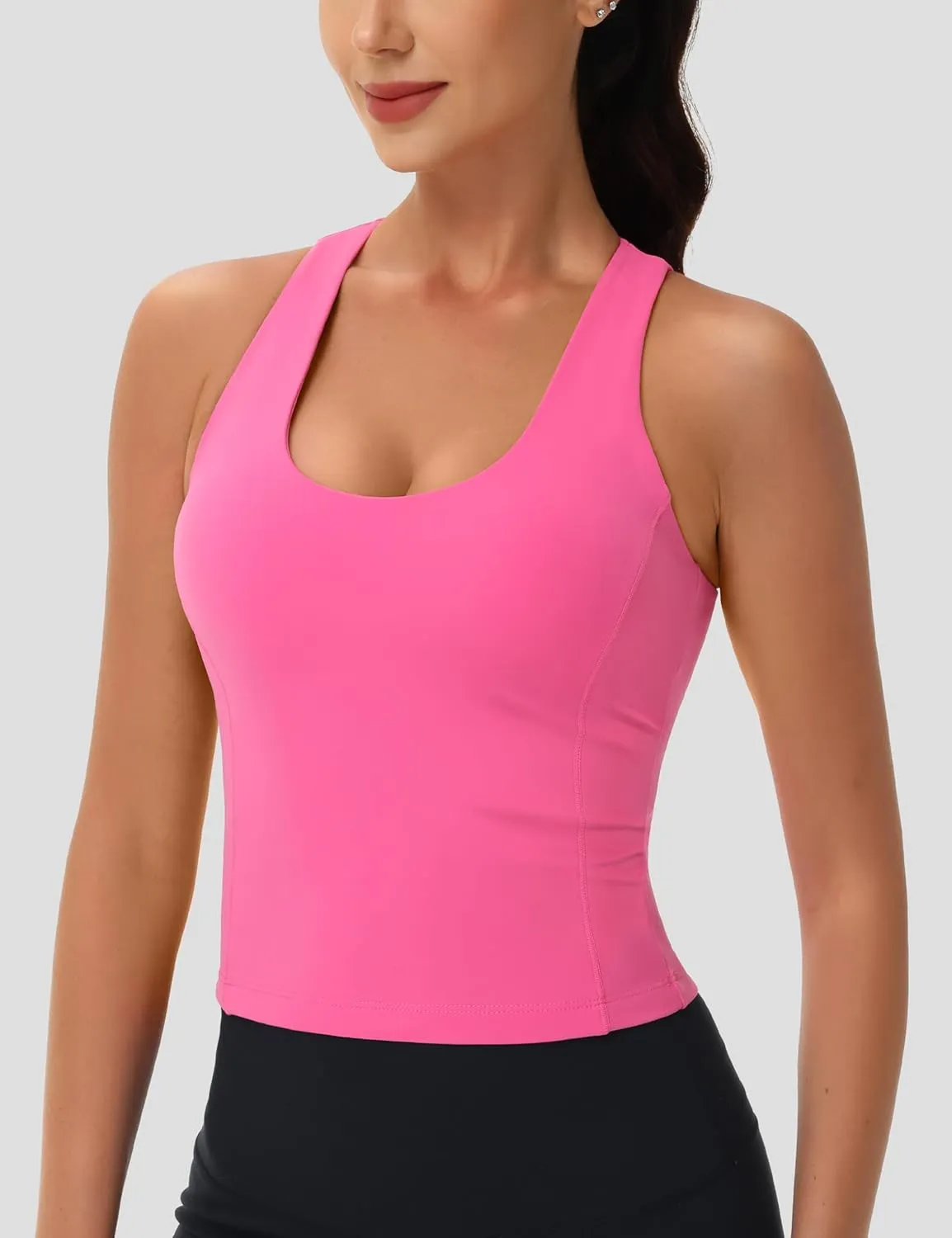 MAGCOMSEN Women's Workout Tank Tops with Built in Bra Athletic Racerback Support Tanks Padded Fitted Yoga Crop Gym Activewear
