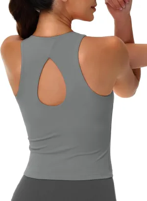MAGCOMSEN Women's Workout Tank Tops with Built in Bra Athletic Racerback Support Tanks Padded Fitted Yoga Crop Gym Activewear