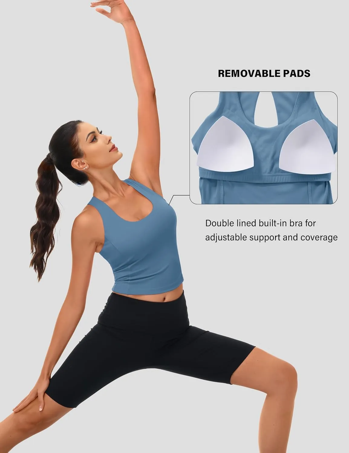 MAGCOMSEN Women's Workout Tank Tops with Built in Bra Athletic Racerback Support Tanks Padded Fitted Yoga Crop Gym Activewear