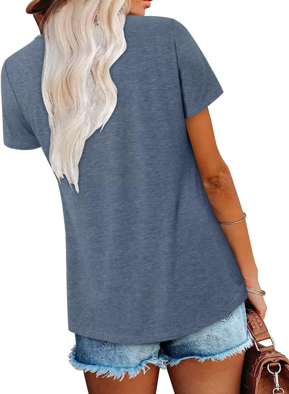 Magritta Women's T Shirts Trendy Fitted Pleated Front Summer Blouses Casual Buttons Round Neck Short Sleeve Tunic Tops