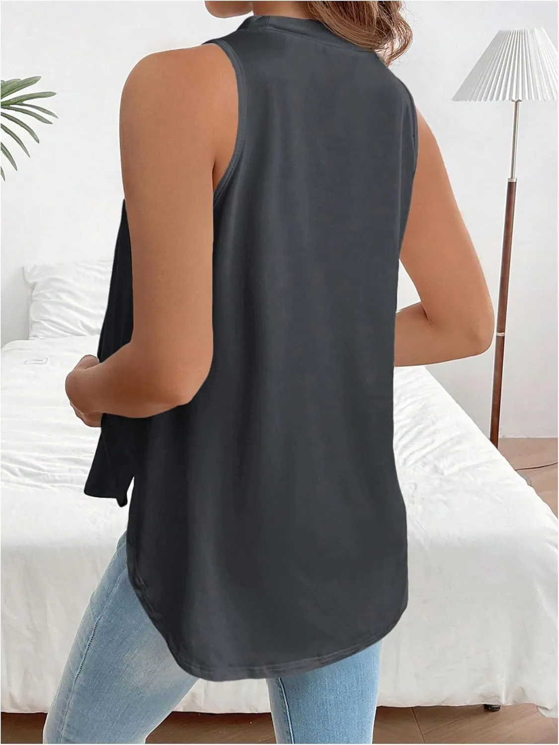 MakeMeChic Women's Maternity Tank Tops Crew Neck Sleeveless Split Hem Pregnancy Top