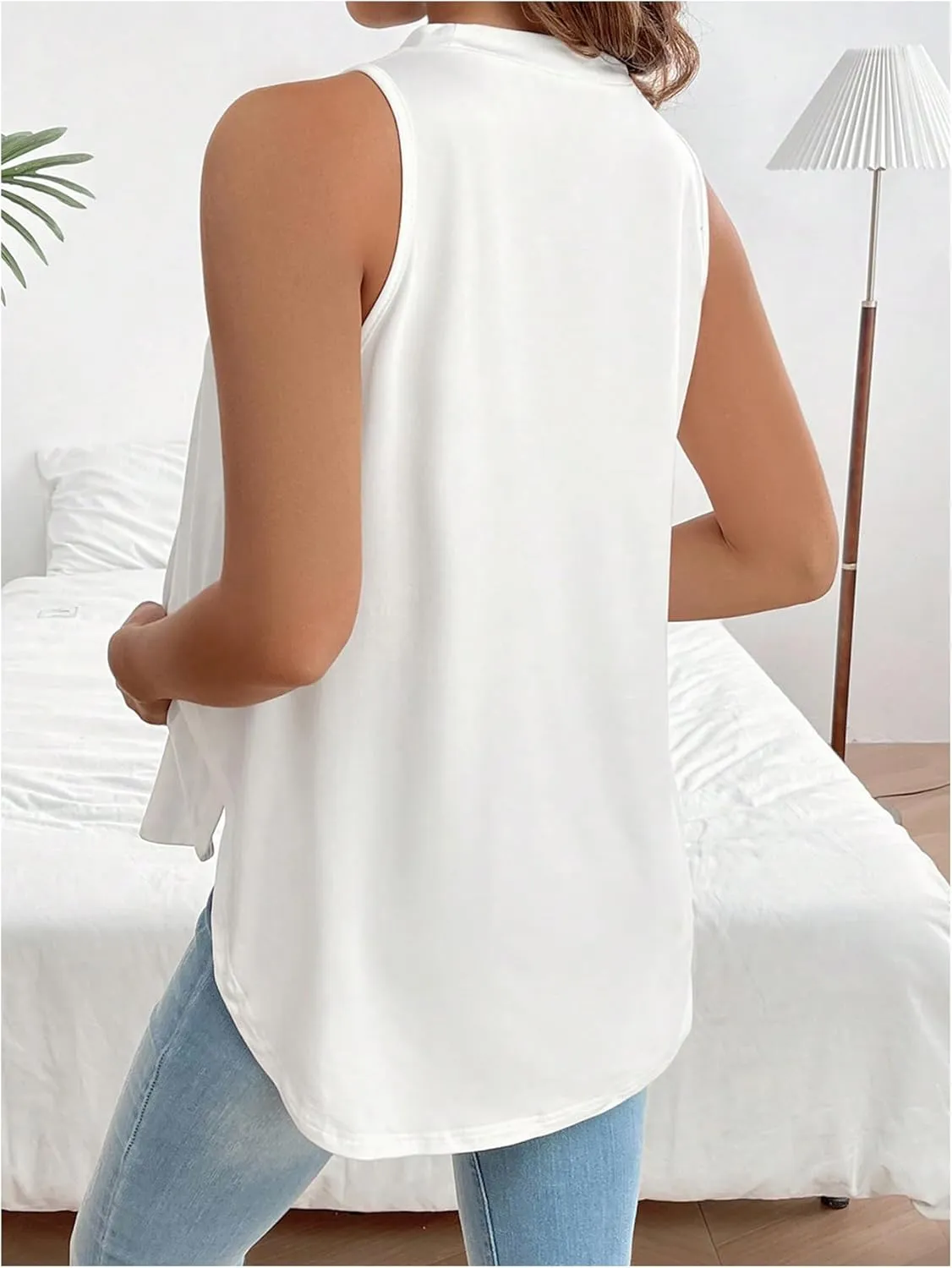 MakeMeChic Women's Maternity Tank Tops Crew Neck Sleeveless Split Hem Pregnancy Top