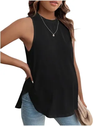 MakeMeChic Women's Maternity Tank Tops Crew Neck Sleeveless Split Hem Pregnancy Top