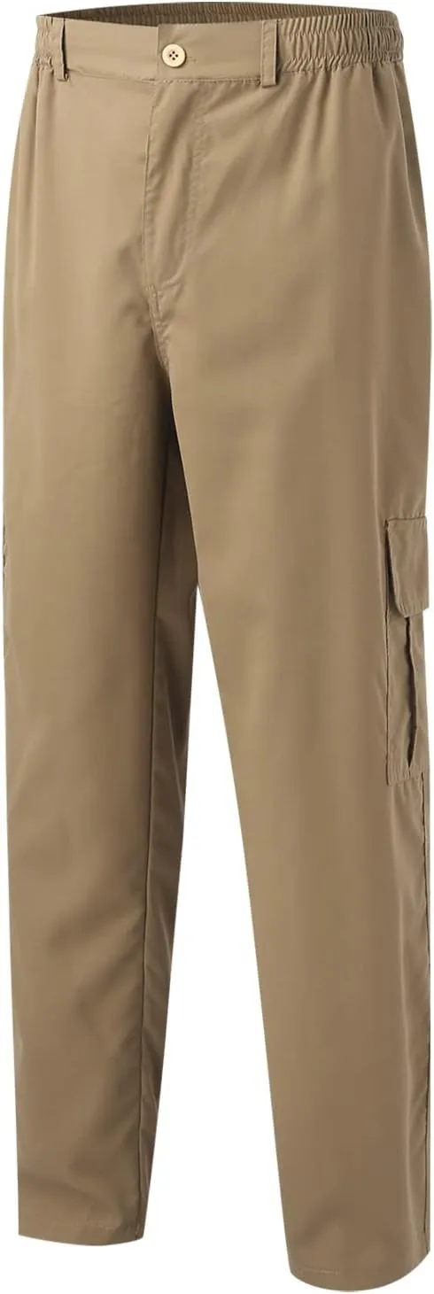 Male Versatile All Season Cargo Pants Multi Pocket Zip Button Hem Solid Color Plus Size Trousers for Men High