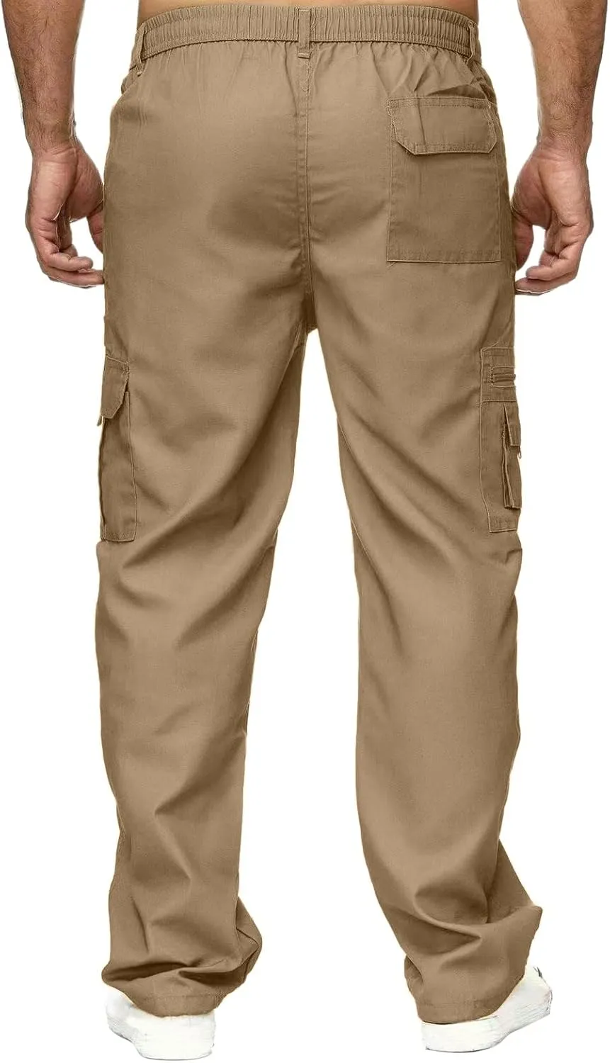 Male Versatile All Season Cargo Pants Multi Pocket Zip Button Hem Solid Color Plus Size Trousers for Men High