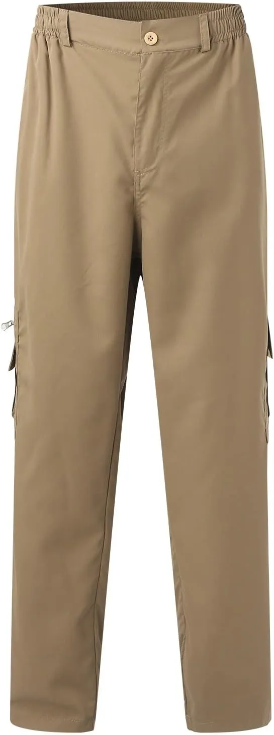 Male Versatile All Season Cargo Pants Multi Pocket Zip Button Hem Solid Color Plus Size Trousers for Men High