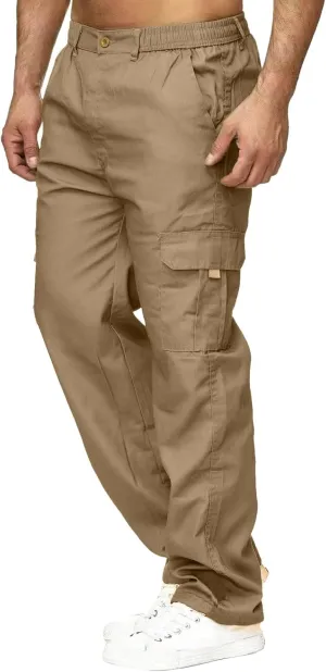 Male Versatile All Season Cargo Pants Multi Pocket Zip Button Hem Solid Color Plus Size Trousers for Men High