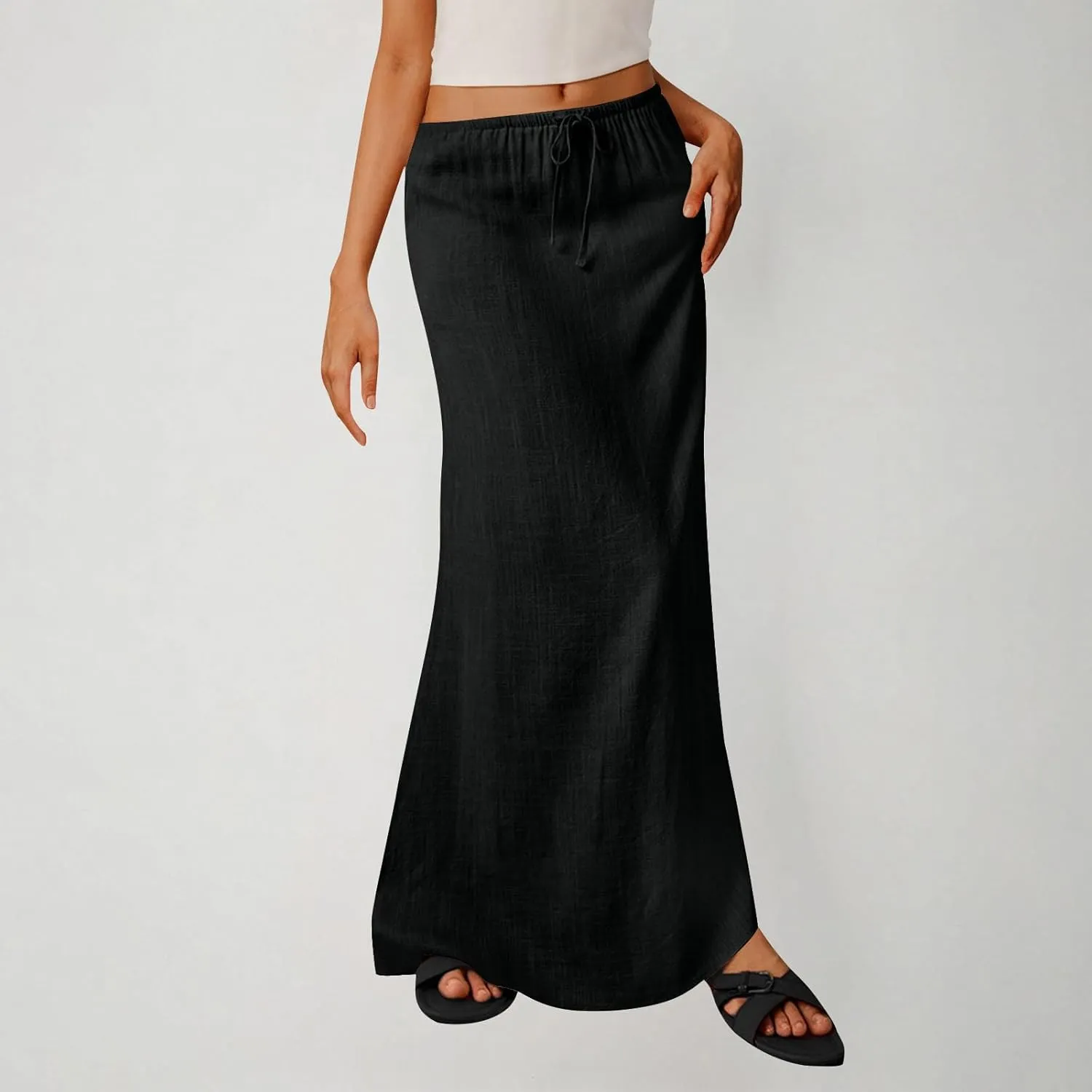 Maxi Skirts for Women Summer Design Cotton Linen Long Skirts Boho Casual Flowy Skirts Drawstring Waist A Line Skirts