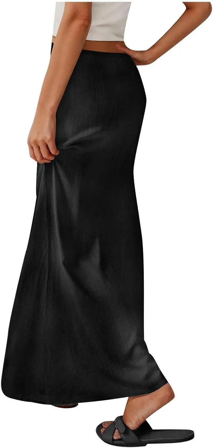 Maxi Skirts for Women Summer Design Cotton Linen Long Skirts Boho Casual Flowy Skirts Drawstring Waist A Line Skirts