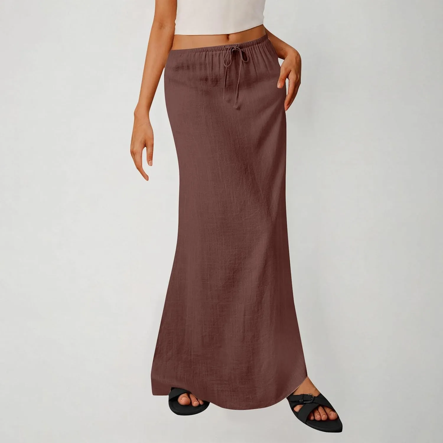 Maxi Skirts for Women Summer Design Cotton Linen Long Skirts Boho Casual Flowy Skirts Drawstring Waist A Line Skirts