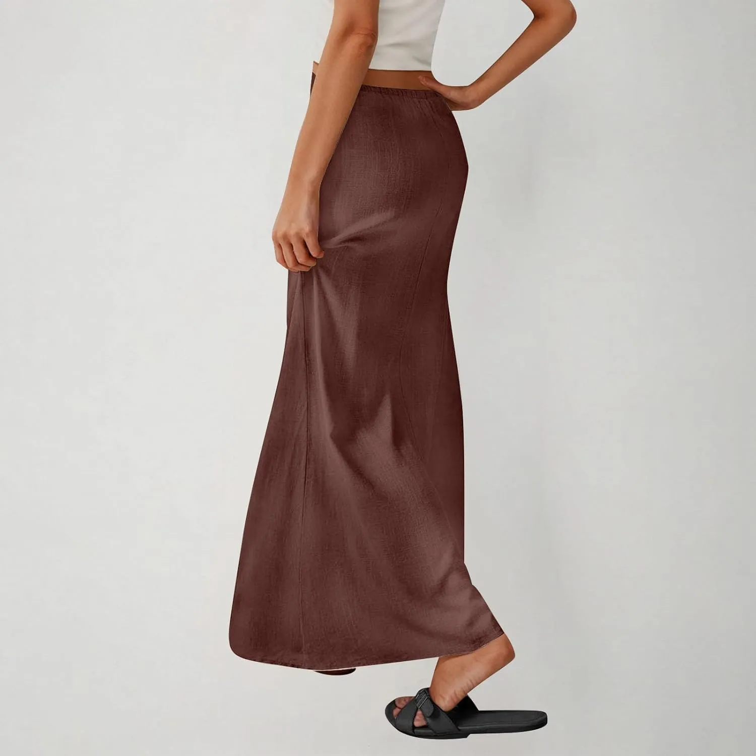 Maxi Skirts for Women Summer Design Cotton Linen Long Skirts Boho Casual Flowy Skirts Drawstring Waist A Line Skirts