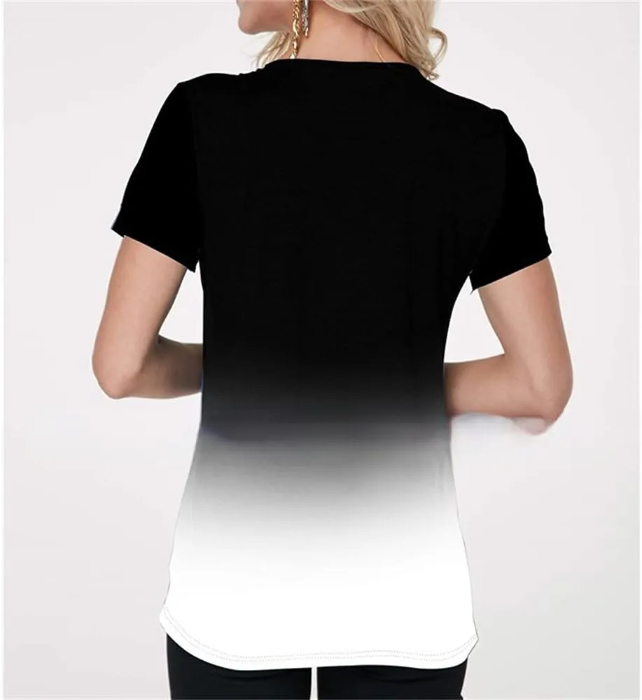 Mayntop Womens Tops Summer T-Shirt Plus Size Short/Half Sleeve Gradient Ombre Color Criss-Cross V-Neck Tee Blouse