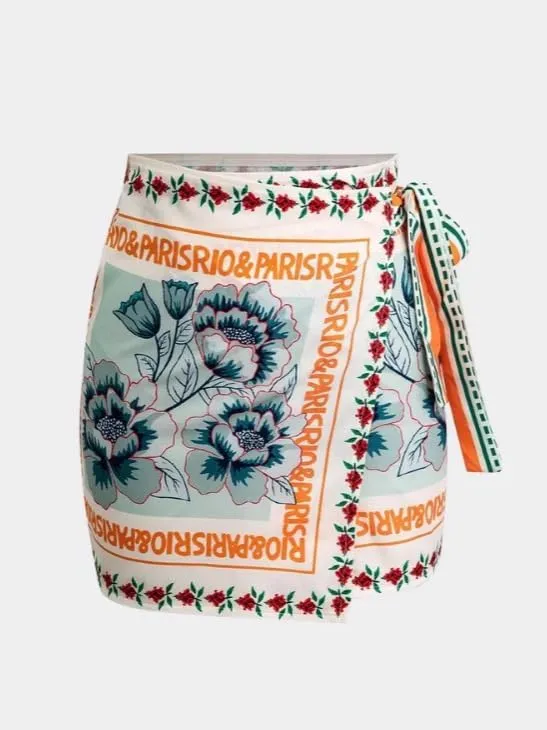 Melliflo Women's Floral Print Wrap Short Skirt 2025 Summer Knot Side High Waist A Line Beach Mini Skirt