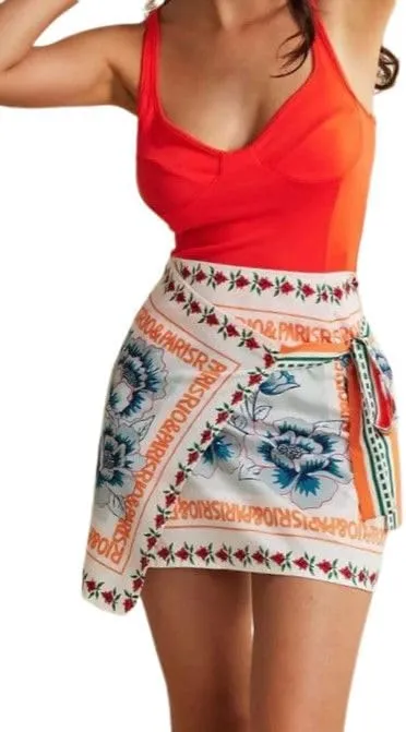 Melliflo Women's Floral Print Wrap Short Skirt 2025 Summer Knot Side High Waist A Line Beach Mini Skirt