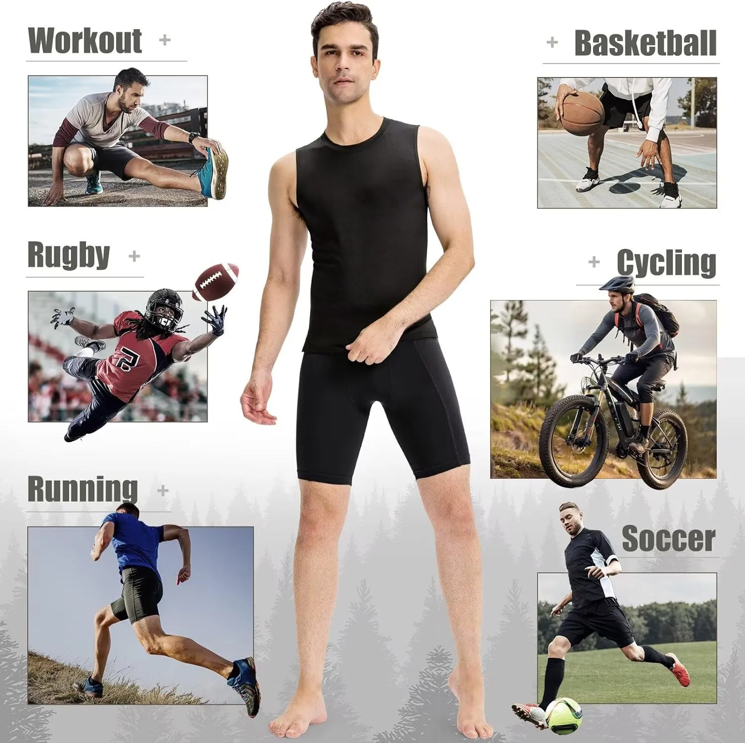 Mens Athletic Compression Shorts with Zip Phone Pocket Cool Running Compression Underwear Basketball Spandex Shorts