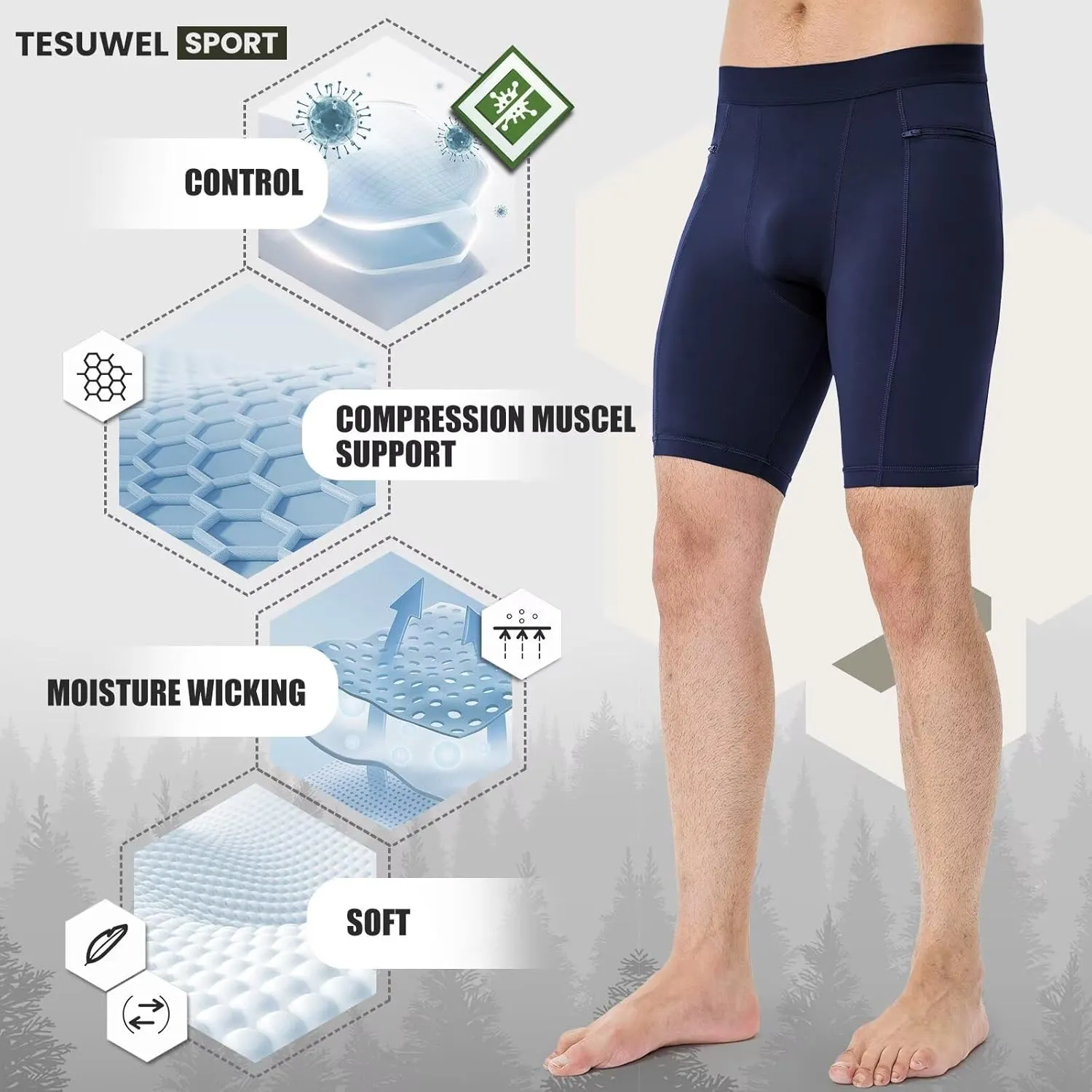 Mens Athletic Compression Shorts with Zip Phone Pocket Cool Running Compression Underwear Basketball Spandex Shorts