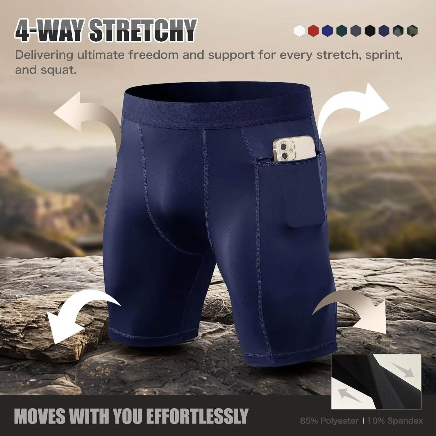 Mens Athletic Compression Shorts with Zip Phone Pocket Cool Running Compression Underwear Basketball Spandex Shorts