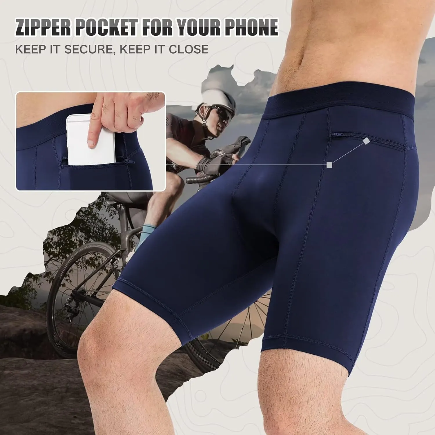 Mens Athletic Compression Shorts with Zip Phone Pocket Cool Running Compression Underwear Basketball Spandex Shorts