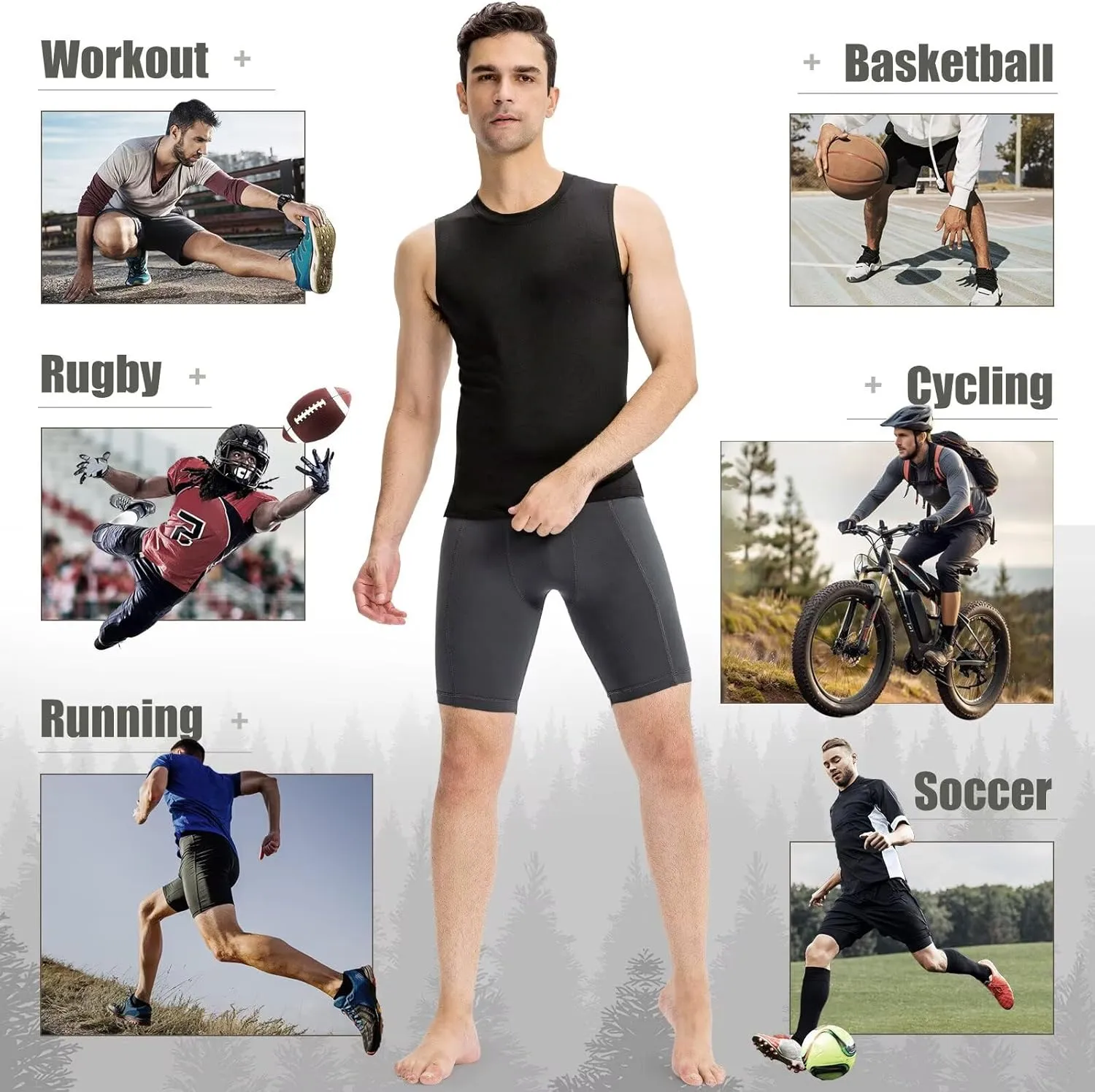 Mens Athletic Compression Shorts with Zip Phone Pocket Cool Running Compression Underwear Basketball Spandex Shorts