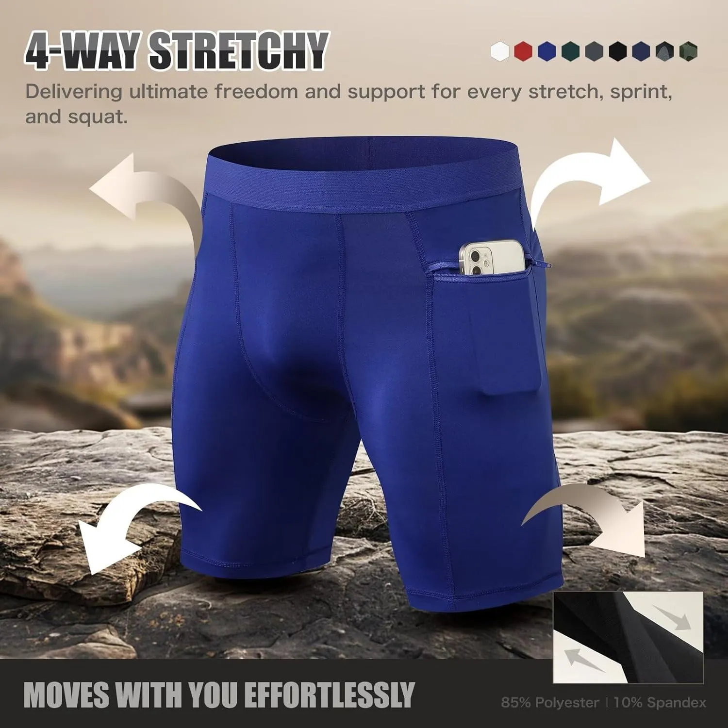 Mens Athletic Compression Shorts with Zip Phone Pocket Cool Running Compression Underwear Basketball Spandex Shorts