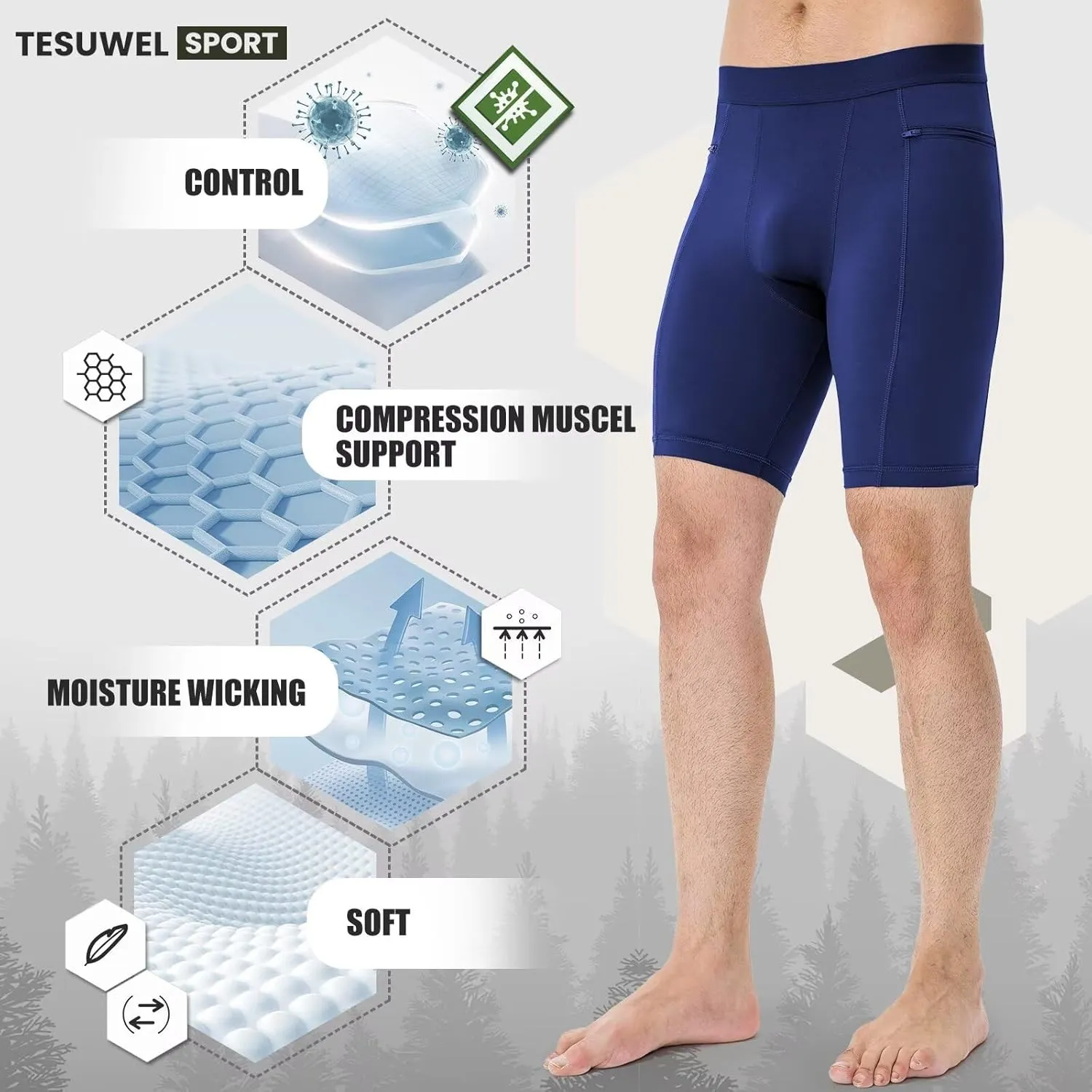 Mens Athletic Compression Shorts with Zip Phone Pocket Cool Running Compression Underwear Basketball Spandex Shorts