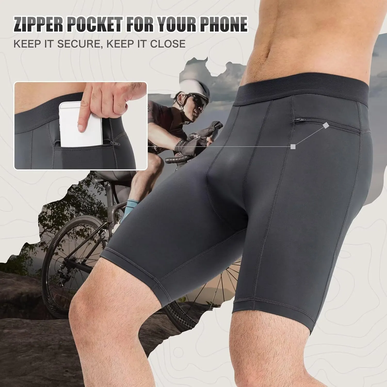 Mens Athletic Compression Shorts with Zip Phone Pocket Cool Running Compression Underwear Basketball Spandex Shorts