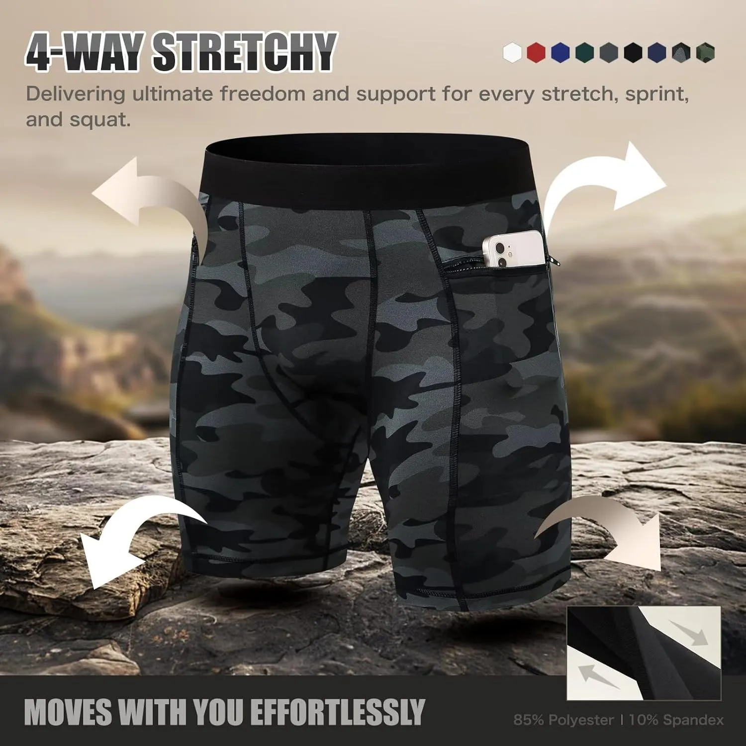 Mens Athletic Compression Shorts with Zip Phone Pocket Cool Running Compression Underwear Basketball Spandex Shorts