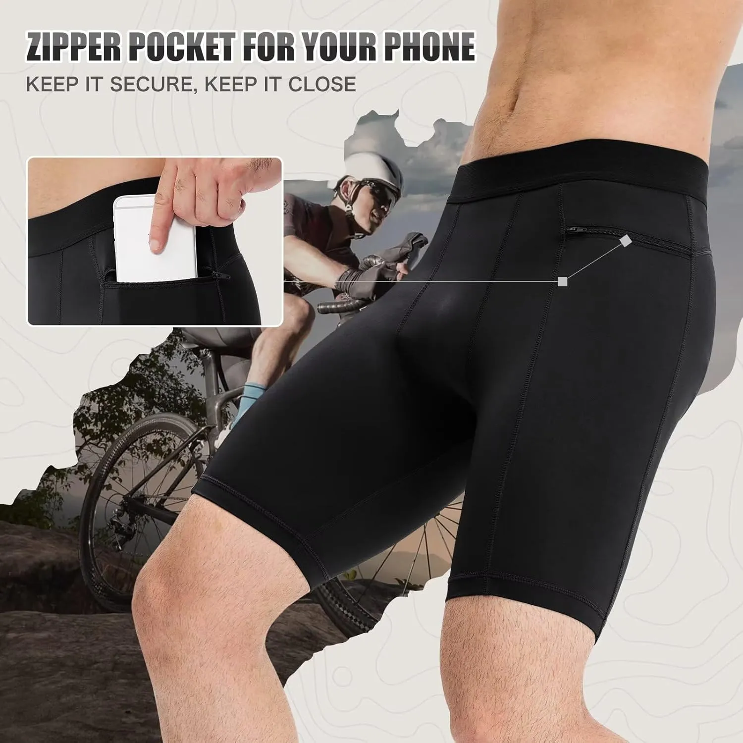 Mens Athletic Compression Shorts with Zip Phone Pocket Cool Running Compression Underwear Basketball Spandex Shorts