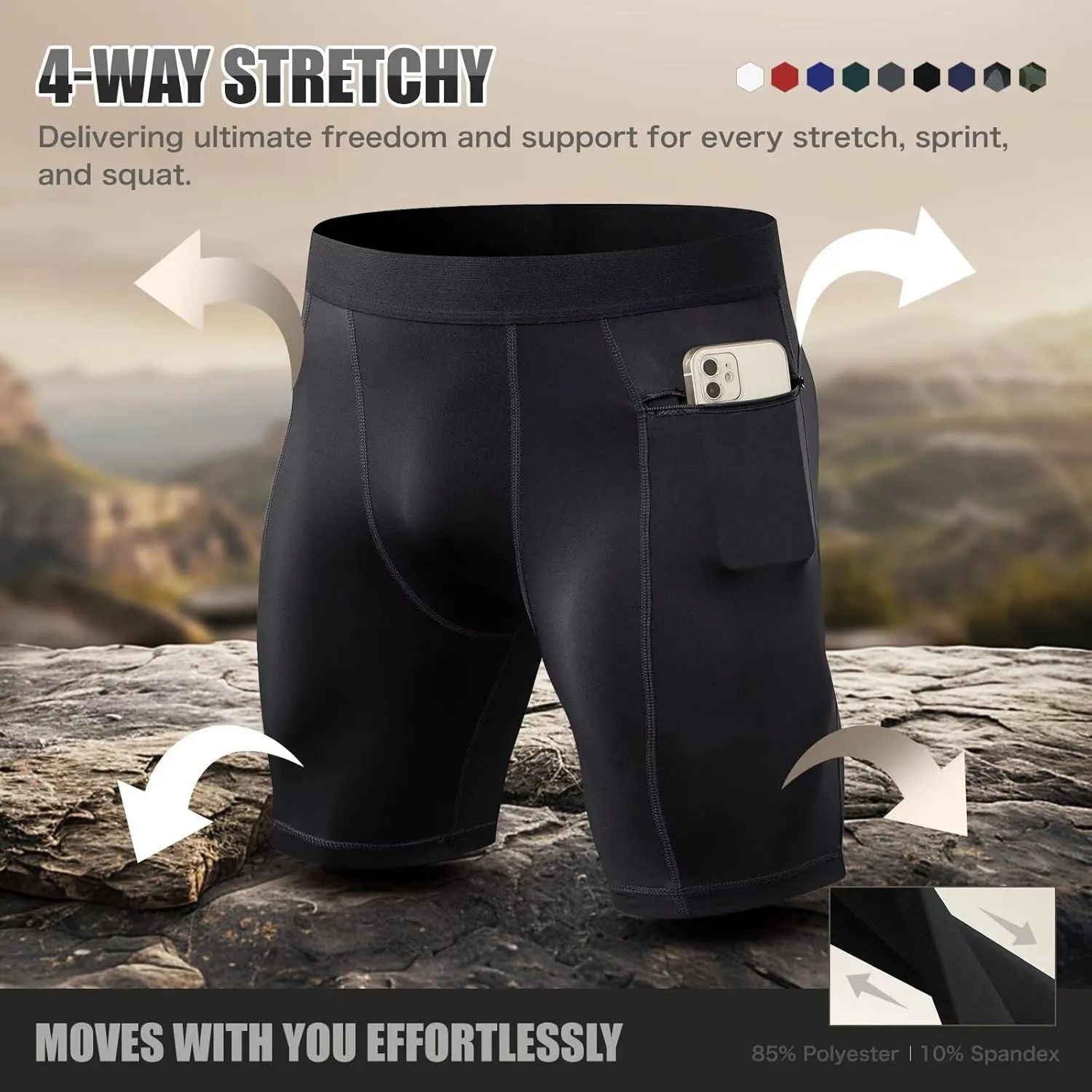 Mens Athletic Compression Shorts with Zip Phone Pocket Cool Running Compression Underwear Basketball Spandex Shorts
