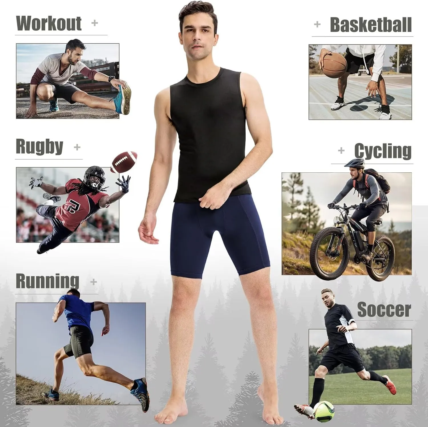 Mens Athletic Compression Shorts with Zip Phone Pocket Cool Running Compression Underwear Basketball Spandex Shorts