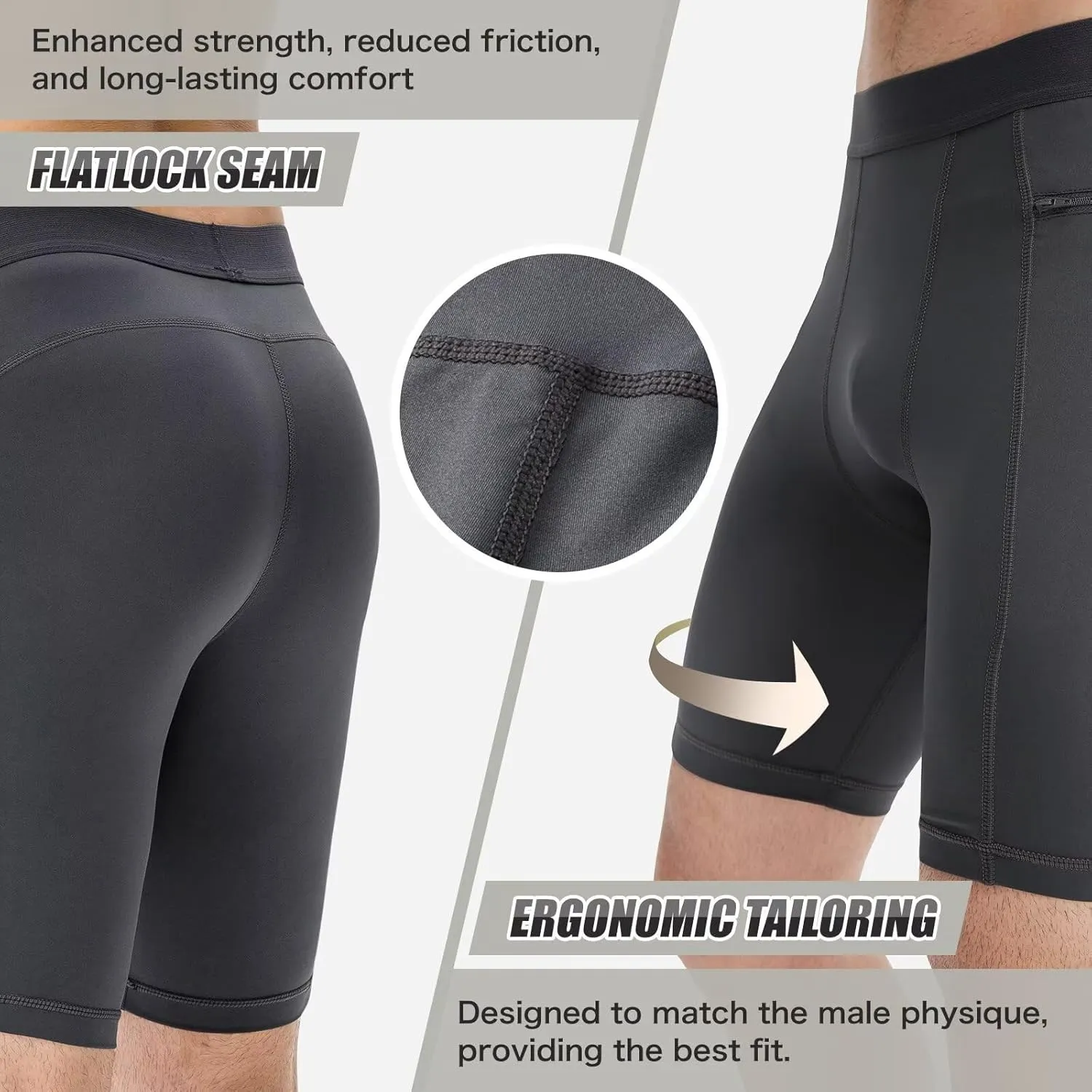 Mens Athletic Compression Shorts with Zip Phone Pocket Cool Running Compression Underwear Basketball Spandex Shorts