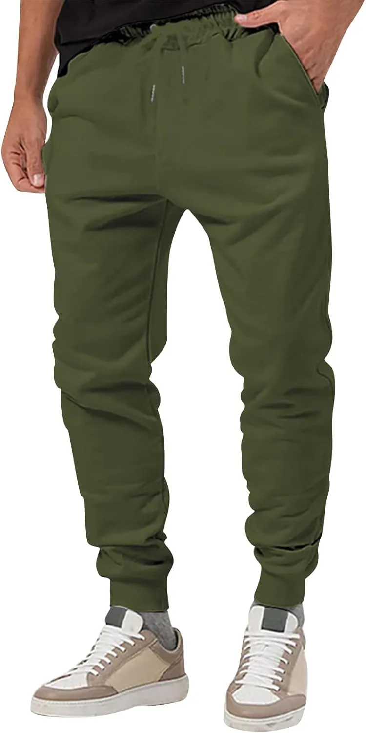 Men's Athletic Hiking Pants Lightweight Quick Dry Drawstring Joggers Running Workout Active Track Pants with Pockets