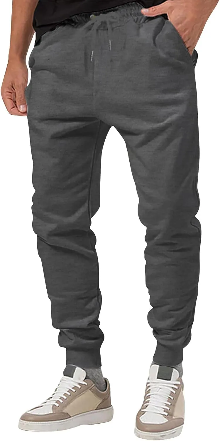 Men's Athletic Hiking Pants Lightweight Quick Dry Drawstring Joggers Running Workout Active Track Pants with Pockets