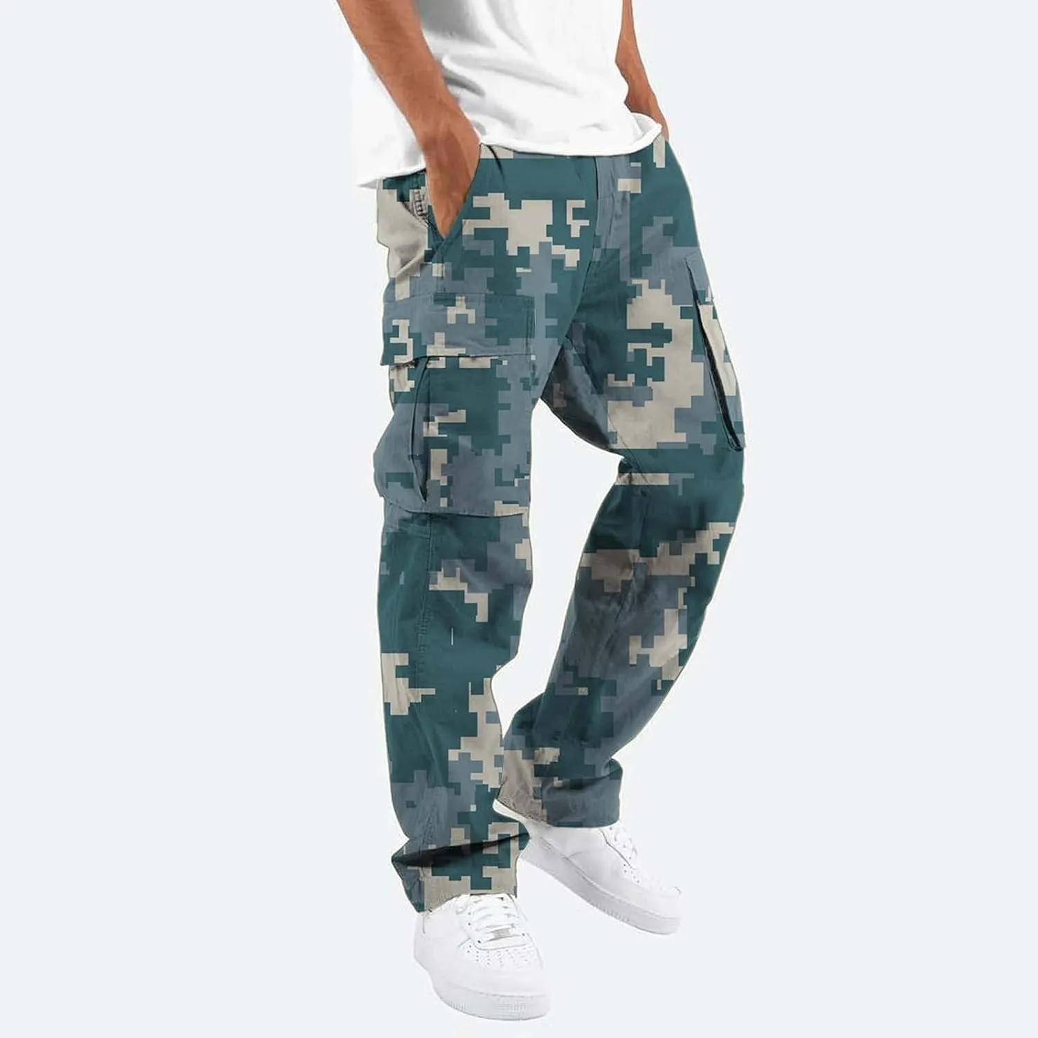 Men's Athletic Sweatpants Pocket Solid Color Pants Men's Overalls Drawstring Pants Jogger Running Straight Leg Pants