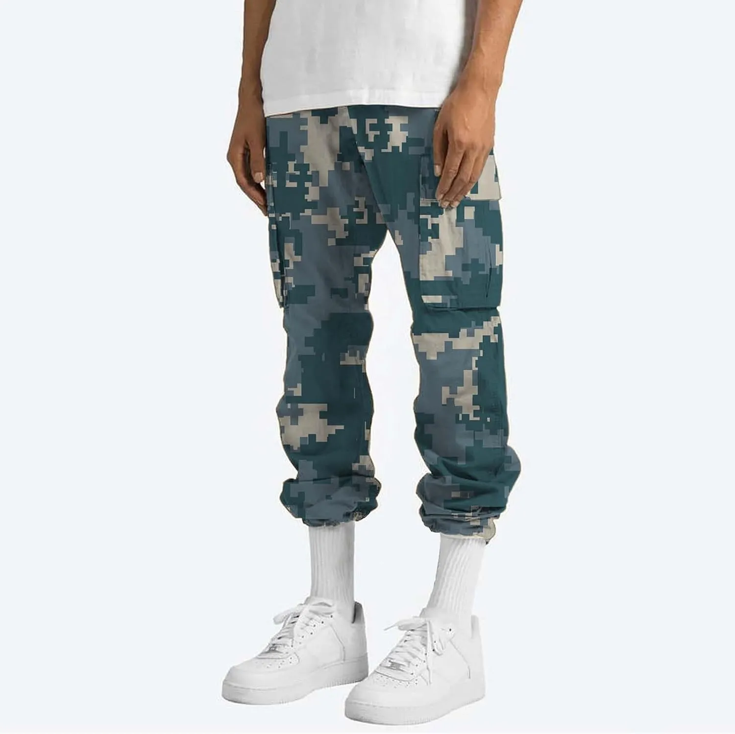 Men's Athletic Sweatpants Pocket Solid Color Pants Men's Overalls Drawstring Pants Jogger Running Straight Leg Pants