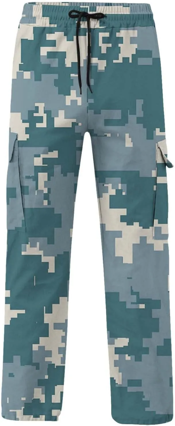 Men's Athletic Sweatpants Pocket Solid Color Pants Men's Overalls Drawstring Pants Jogger Running Straight Leg Pants