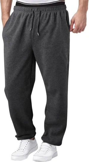 Men's Baggy Fleece Sweatpants Casual Drawstring Tapered Joggers Athletic Sweat Pants Workout Running with Pockets