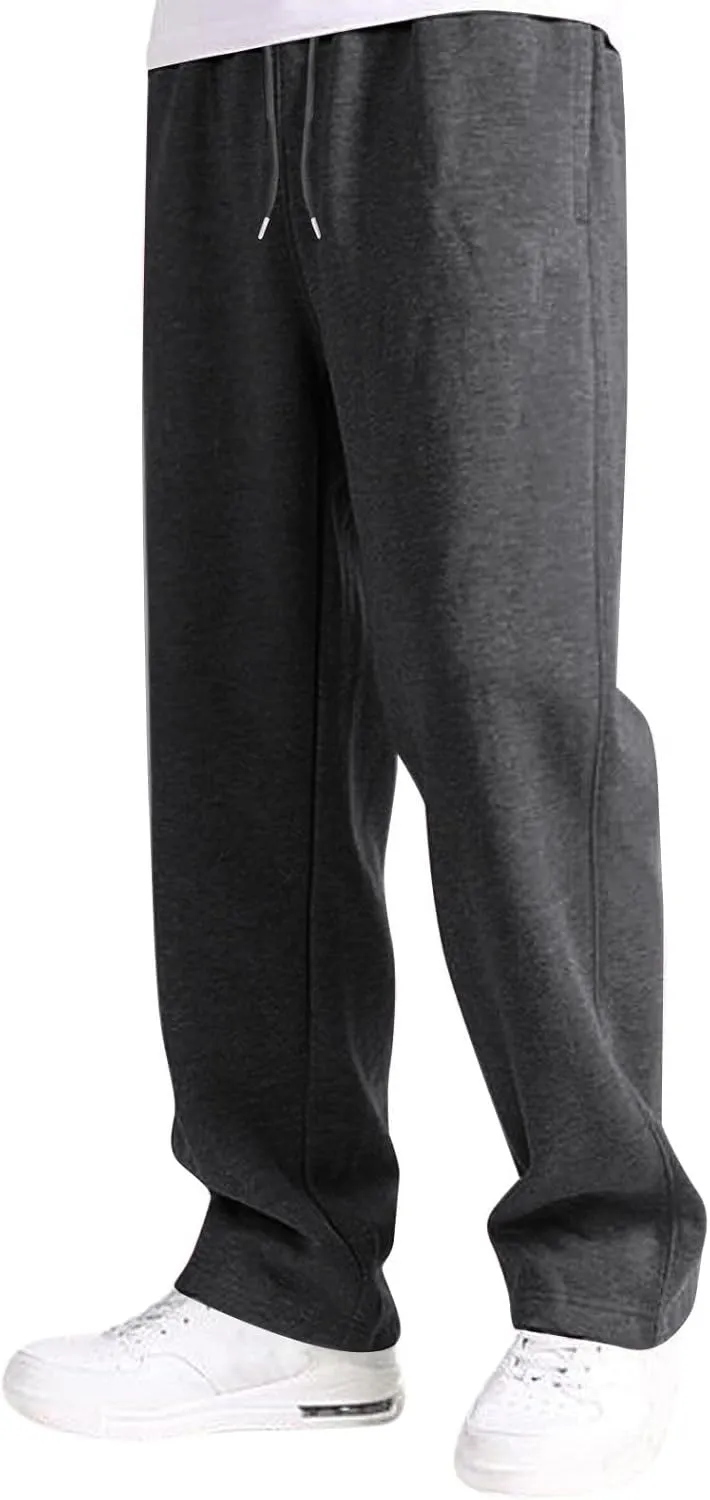 Men's Baggy Fleece Sweatpants Casual Drawstring Tapered Joggers Athletic Sweat Pants Workout Running with Pockets