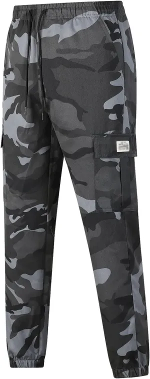 Men's Camo Cargo Pants Military Combat Hiking Sweatpants Outdoor Loose Fit Drawstring Pants for Travel Running Golf