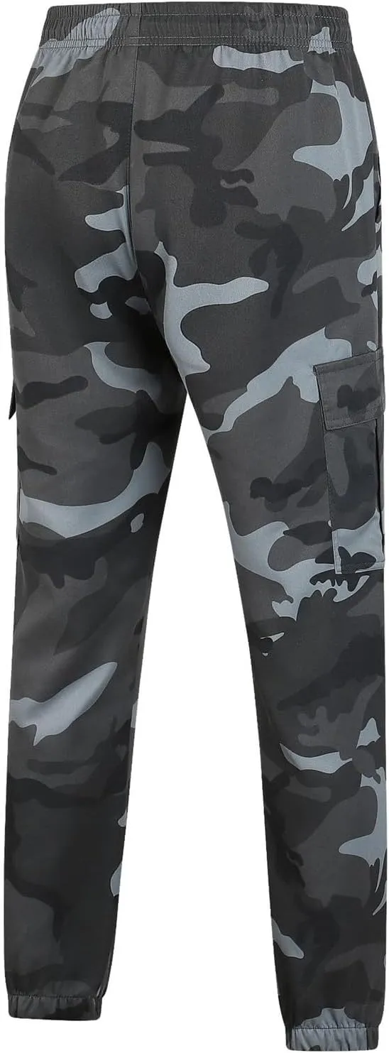Men's Camo Cargo Pants Military Combat Hiking Sweatpants Outdoor Loose Fit Drawstring Pants for Travel Running Golf