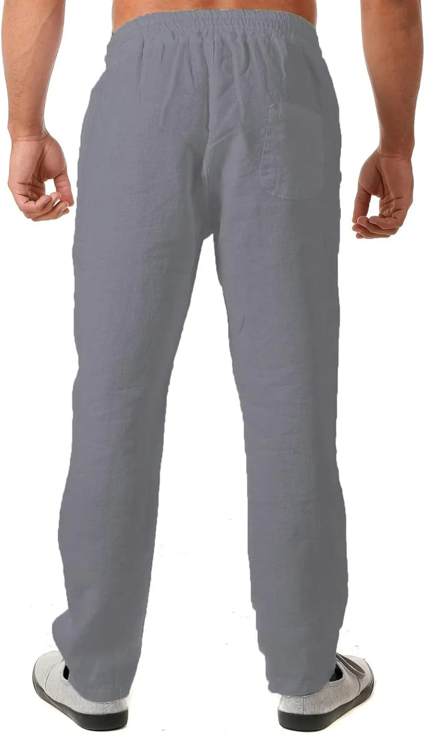 Men's Casual Pants Drawstring Elastic Waist Loose Fit Lounge Pants Straight Leg Open Bottom Trousers with Pockets